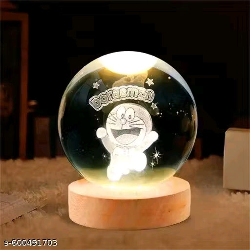 Sebon Adorable 3D Crystal Ball Lamp - Dolphine, Aesthetic Bedroom Night Lamp - Doremon Shape