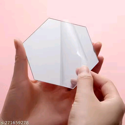 Wall Sticker's Hexagon 14 Silver (12 cm x 10 cm Each Piece ), Mirror Stickers for Wall, Acrylic Mirror Wall Decor Sticker, Wall Mirror Stickers, Acrylic Stickers, Wall Stickers for Hall Room, Bed Room, Kitchen