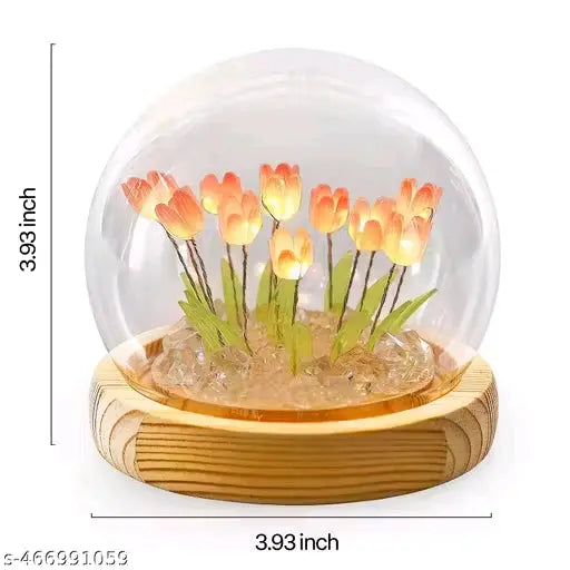 Christmas Women Tulips Gifts Birthday Flowers Gifts for Mom, Flower Lamp Night Light with Glass Dome for Bedroom Decor, White Elephant Gifts for Adults Xmas Gifts for Mom Girlfriend Sister Wife Her