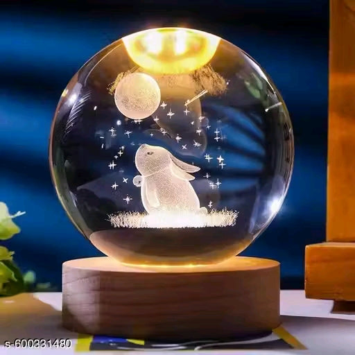 Sebon Adorable 3D Crystal Ball Lamp - Dolphine, Aesthetic Bedroom Night Lamp - Rabbit and Moon Shape