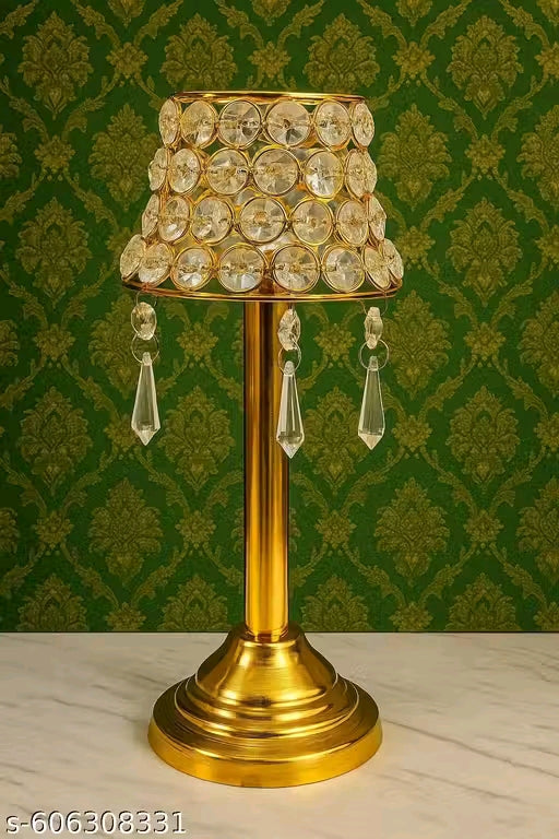 Mini Beautiful Crystal Table Lamp with Gold Base for Home Decor, Festival Decor & Gifting Purpose, Flower Design, 23 cm Height, LED Decorative