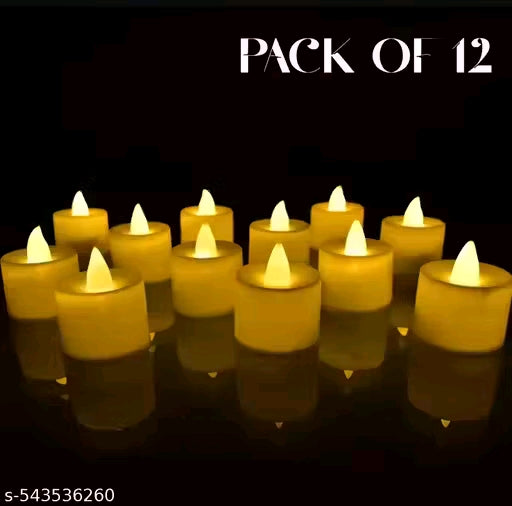 Gupta Marketing Flameless LED Tealight Candles 12 Pcs - White Smokeless Plastic Decorative Candle, Battery-Operated Safe Long-Lasting for Home, Weddings, Parties, Festivals & Creating Warm Romantic Ambience