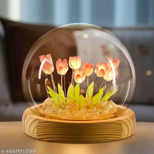 Christmas Women Tulips Gifts Birthday Flowers Gifts for Mom, Flower Lamp Night Light with Glass Dome for Bedroom Decor, White Elephant Gifts for Adults Xmas Gifts for Mom Girlfriend Sister Wife Her