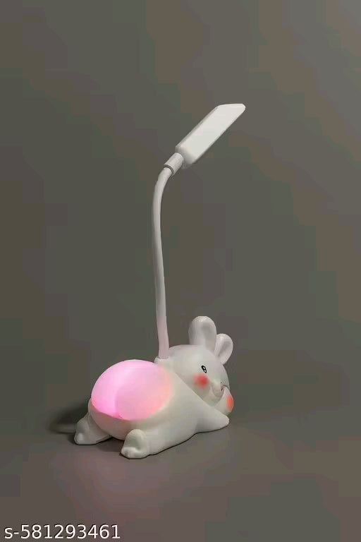 Rabbit LED Table Lamp β Flexible Neck, USB Rechargeable Table Lamp with Soft Night Light, Multiple Charging Options β Ideal for Kids' Study, Bedroom, Nursery or Gifts (WHITE)
