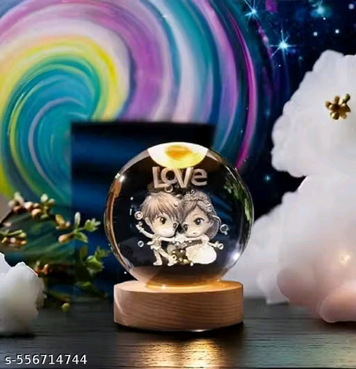 Everglow 3D Crystals Ball with LED Wooden Base-Solar System Night Light, 3D Crystals Ball, Galaxys Lamp Ball,Light Lamp with USB Powered (Love Ball)