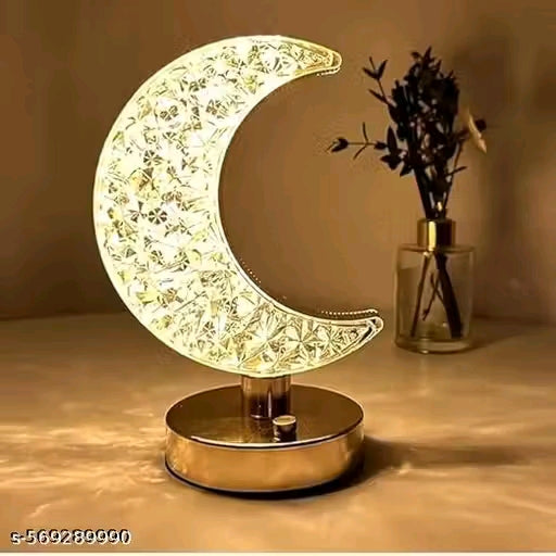 Ma Impex Crystal Half Moon Shape Night Lamp | Ideal for Bedroom | Desk Lamp for Bedroom, Home, Living | (Moon Shape)