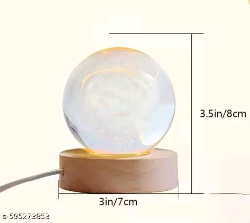 3D Moon Crysstal Ball Night Lamp ( Lunaar Landing), Creative Engraved Crystals Ball Night Light, USB Table LED Wooden Crystals Ball for Home Office Decoration Birthday Gift Adults