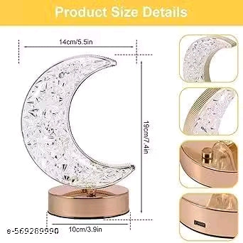 Ma Impex Crystal Half Moon Shape Night Lamp | Ideal for Bedroom | Desk Lamp for Bedroom, Home, Living | (Moon Shape)