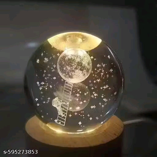 3D Moon Crysstal Ball Night Lamp ( Lunaar Landing), Creative Engraved Crystals Ball Night Light, USB Table LED Wooden Crystals Ball for Home Office Decoration Birthday Gift Adults