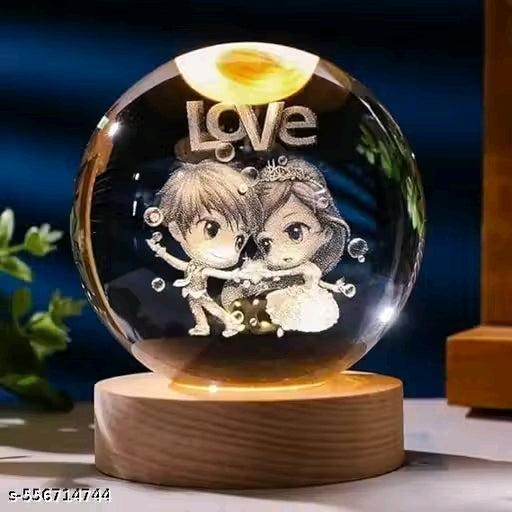 Everglow 3D Crystals Ball with LED Wooden Base-Solar System Night Light, 3D Crystals Ball, Galaxys Lamp Ball,Light Lamp with USB Powered (Love Ball)