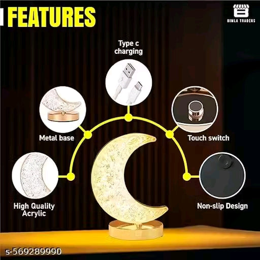 Ma Impex Crystal Half Moon Shape Night Lamp | Ideal for Bedroom | Desk Lamp for Bedroom, Home, Living | (Moon Shape)