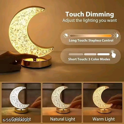 Ma Impex Crystal Half Moon Shape Night Lamp | Ideal for Bedroom | Desk Lamp for Bedroom, Home, Living | (Moon Shape)