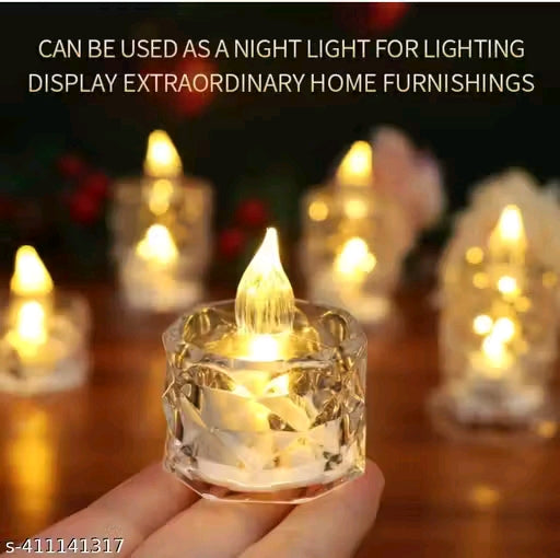 PANKH 6 Pc Crystal Acrylic Flameless and Smokeless LED Tealight Candles || Battery Candles for Decoration Perfect for Diwali & Home Decor || Pack of 6(Yellow)/ LED CANDLE./