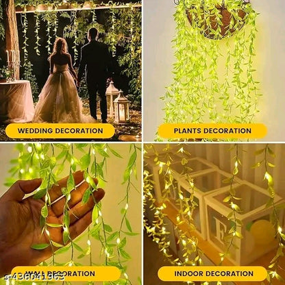 WTC 200 LED Leaf Curtain String Light | Artificial Vine Fairy Lights with Remote, 8 Modes & USB Plug for Diwali, Home, Bedroom & Garden Decoration (10x3 Ft, Warm White) - 𝚅𝙴𝙻𝙼𝙸𝚁𝚁𝙰