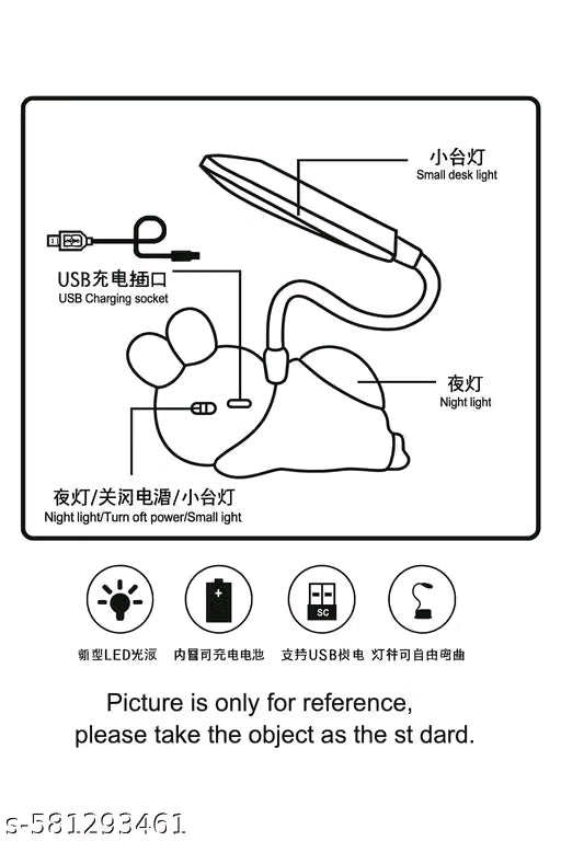 Rabbit LED Table Lamp – Flexible Neck, USB Rechargeable Table Lamp with Soft Night Light, Multiple Charging Options – Ideal for Kids' Study, Bedroom, Nursery or Gifts (WHITE)
