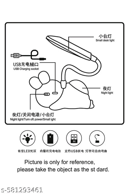 Rabbit LED Table Lamp – Flexible Neck, USB Rechargeable Table Lamp with Soft Night Light, Multiple Charging Options – Ideal for Kids' Study, Bedroom, Nursery or Gifts (WHITE)