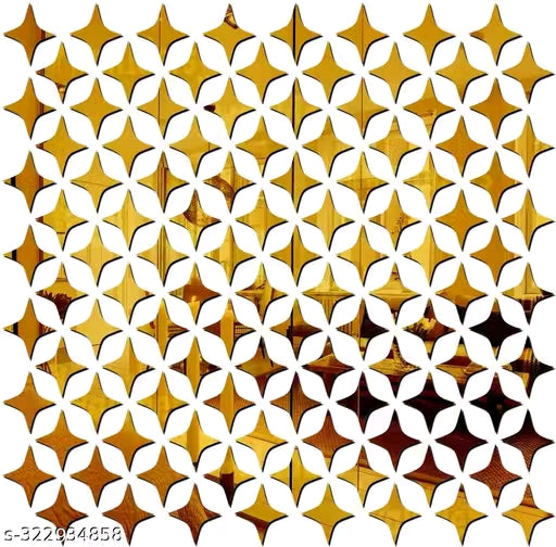 100 Four Point Star Golden (Each Star and Butterfliy Size 5 cm) Mirror Stickers for Wall, 3D Mirror Wall Stickers, Acrylic Wall Stickers, Wall Stickers for Hall Room, Home & Offices.