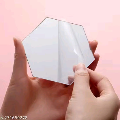 Wall Sticker's Hexagon 14 Silver (12 cm x 10 cm Each Piece ), Mirror Stickers for Wall, Acrylic Mirror Wall Decor Sticker, Wall Mirror Stickers, Acrylic Stickers, Wall Stickers for Hall Room, Bed Room, Kitchen