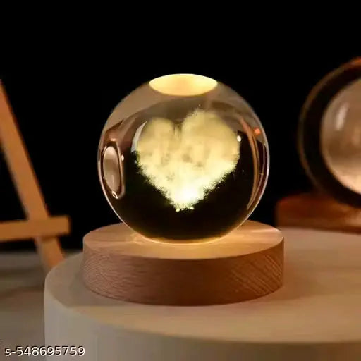 3D Crystal Ball Lamp - Heart, Aesthetic Bedroom Night Lamp Night Lamp (8 cm, White Shade)