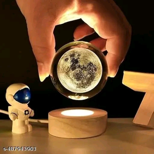 3D Moon Ball Planet Ball Night Light with Warm White Dimmable LED Wooden Base - Decorative LED Lamp for Home, Office, Bedroom, and Gift Giving - 𝚅𝙴𝙻𝙼𝙸𝚁𝚁𝙰