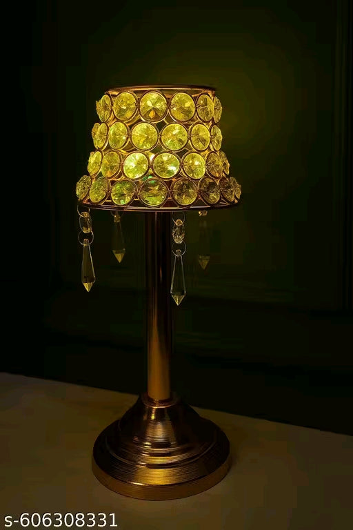 Mini Beautiful Crystal Table Lamp with Gold Base for Home Decor, Festival Decor & Gifting Purpose, Flower Design, 23 cm Height, LED Decorative