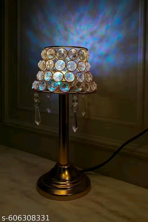 Mini Beautiful Crystal Table Lamp with Gold Base for Home Decor, Festival Decor & Gifting Purpose, Flower Design, 23 cm Height, LED Decorative