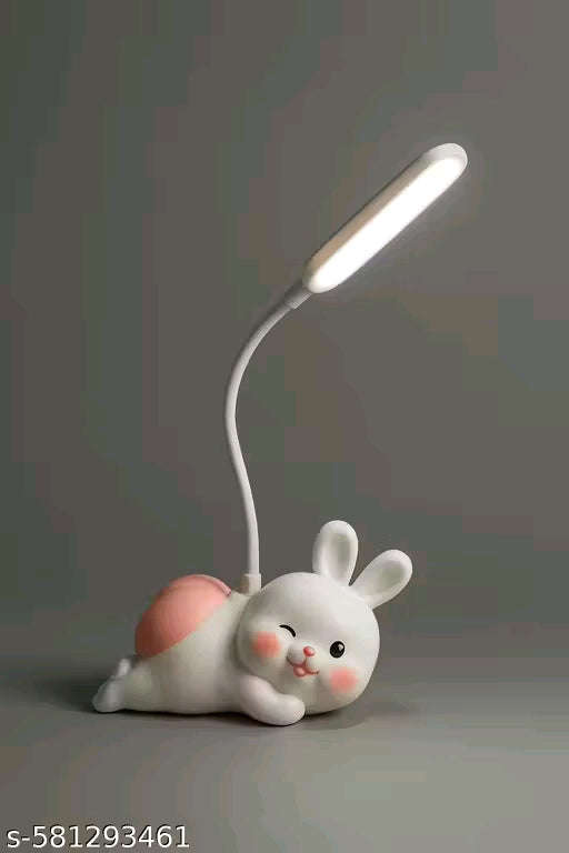 Rabbit LED Table Lamp – Flexible Neck, USB Rechargeable Table Lamp with Soft Night Light, Multiple Charging Options – Ideal for Kids' Study, Bedroom, Nursery or Gifts (WHITE)