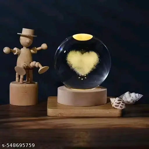 3D Crystal Ball Lamp - Heart, Aesthetic Bedroom Night Lamp Night Lamp (8 cm, White Shade)