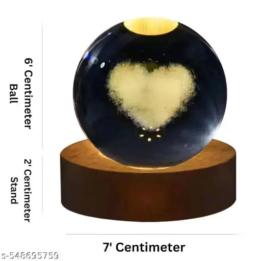 3D Crystal Ball Lamp - Heart, Aesthetic Bedroom Night Lamp Night Lamp (8 cm, White Shade)