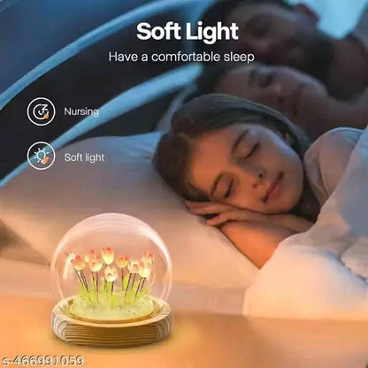 Christmas Women Tulips Gifts Birthday Flowers Gifts for Mom, Flower Lamp Night Light with Glass Dome for Bedroom Decor, White Elephant Gifts for Adults Xmas Gifts for Mom Girlfriend Sister Wife Her