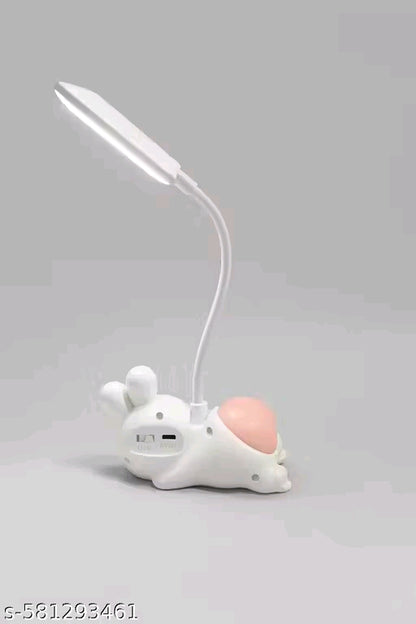 Rabbit LED Table Lamp – Flexible Neck, USB Rechargeable Table Lamp with Soft Night Light, Multiple Charging Options – Ideal for Kids' Study, Bedroom, Nursery or Gifts (WHITE)