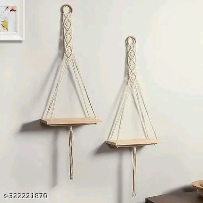 Macrame Wall Hanging Decor Shelves | Wall Shelf Shelves Natural Pine |Bookcase Display Storage Rack Multi Functional for Entryway Living Room,Bedroom Home,Office,Kitchen,Beige(38D x 9W x 35H ) - 𝚅𝙴𝙻𝙼𝙸𝚁𝚁𝙰