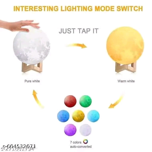 TrendyHouse Pack of 1 3D Moon Lamp 7 Color Changeable Sensor Moon Night Light Lamp, Touch Control, Moonlight Lamp with Stand & USB (15 cm) Moon Lights, Table Lamps - 𝚅𝙴𝙻𝙼𝙸𝚁𝚁𝙰
