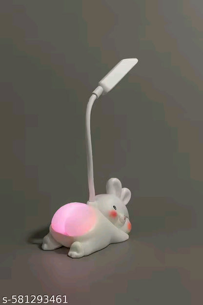 Rabbit LED Table Lamp – Flexible Neck, USB Rechargeable Table Lamp with Soft Night Light, Multiple Charging Options – Ideal for Kids' Study, Bedroom, Nursery or Gifts (WHITE)