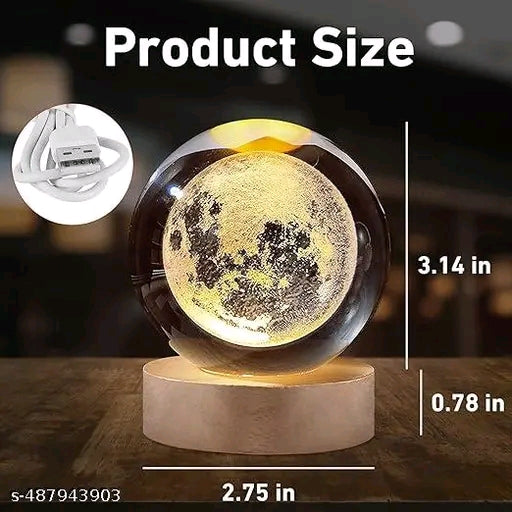 3D Moon Ball Planet Ball Night Light with Warm White Dimmable LED Wooden Base - Decorative LED Lamp for Home, Office, Bedroom, and Gift Giving - 𝚅𝙴𝙻𝙼𝙸𝚁𝚁𝙰
