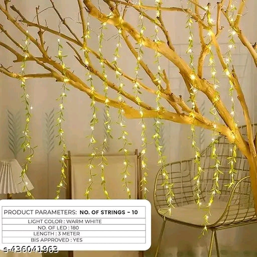 WTC 200 LED Leaf Curtain String Light | Artificial Vine Fairy Lights with Remote, 8 Modes & USB Plug for Diwali, Home, Bedroom & Garden Decoration (10x3 Ft, Warm White) - 𝚅𝙴𝙻𝙼𝙸𝚁𝚁𝙰