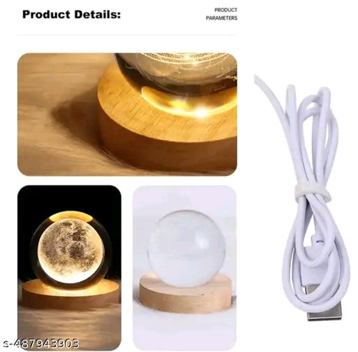 3D Moon Ball Planet Ball Night Light with Warm White Dimmable LED Wooden Base - Decorative LED Lamp for Home, Office, Bedroom, and Gift Giving - 𝚅𝙴𝙻𝙼𝙸𝚁𝚁𝙰