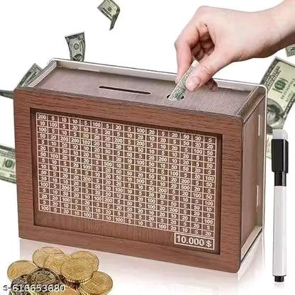 Wooden Money Piggi Bank for Kids/Piggy Bank, Money Box, Coin Box with Carved Design for Kids/Children, Savings Challenge Box, Cashbox,Cash Vault Wooden Savings Box,Wooden Coin Piggy Bank,Money Save Box Smash, Money Saver