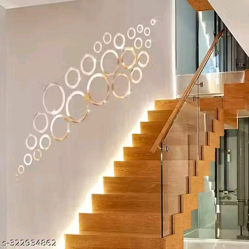 30 Ring and Dots Silver3D Mirror Stickers for Wall Large Size, 3D Wall Mirror Sticker, Mirror Wall Stickers for Living Room, Hall, Bed Room & Home.