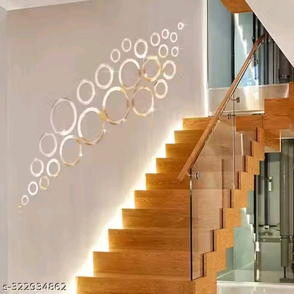 30 Ring and Dots Silver3D Mirror Stickers for Wall Large Size, 3D Wall Mirror Sticker, Mirror Wall Stickers for Living Room, Hall, Bed Room & Home.
