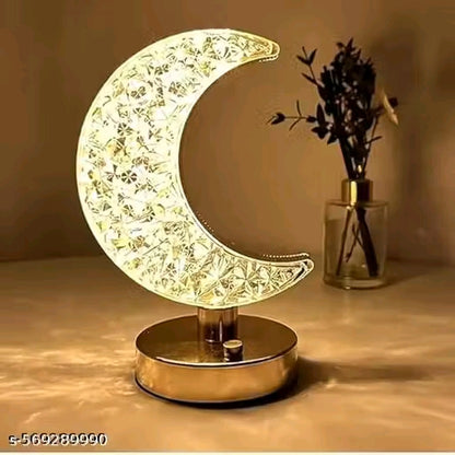 Ma Impex Crystal Half Moon Shape Night Lamp | Ideal for Bedroom | Desk Lamp for Bedroom, Home, Living | (Moon Shape)