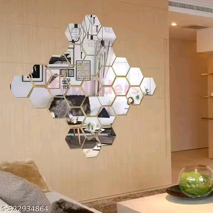 30 Hexagon Silver with 10 Butterflies (Each Piece Size 10.5 cm x 12.1 cm) Hexagon mirror wall stickers, Mirror stickers for wall, wall mirror stickers for Home & Offices