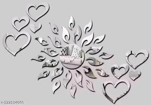 Sun with Love Heart Silver 2 SET (Sun Size 45 cm x 45 cm) mirror stickers for wall, acrylic mirror wall decor sticker.